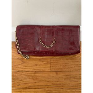 Red‎ Crocodile Leather Clutch With Gold Chains